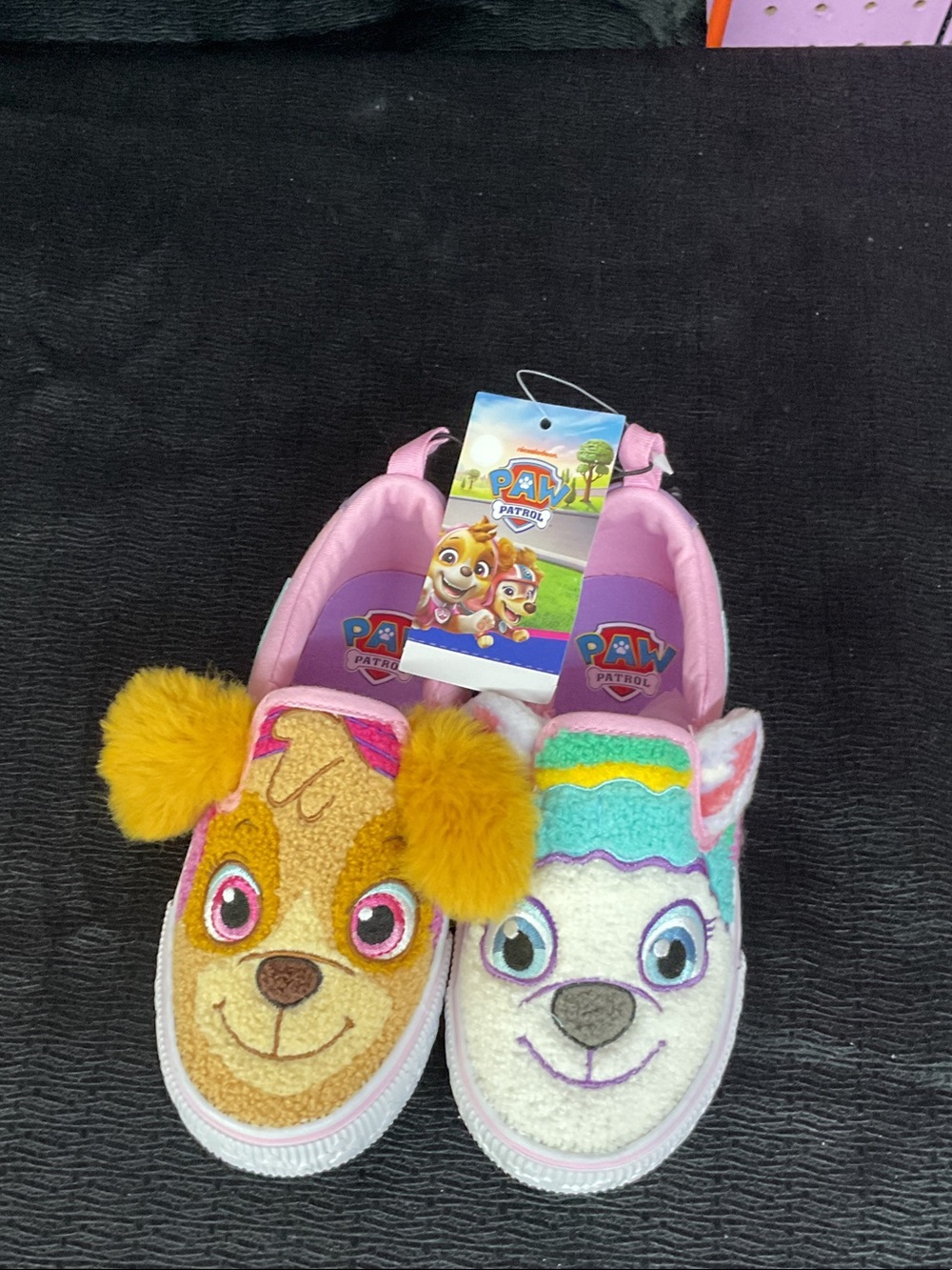 Paw Patrol Girls Pink Plush Character Slip-On Shoes with Yellow Pom Ears